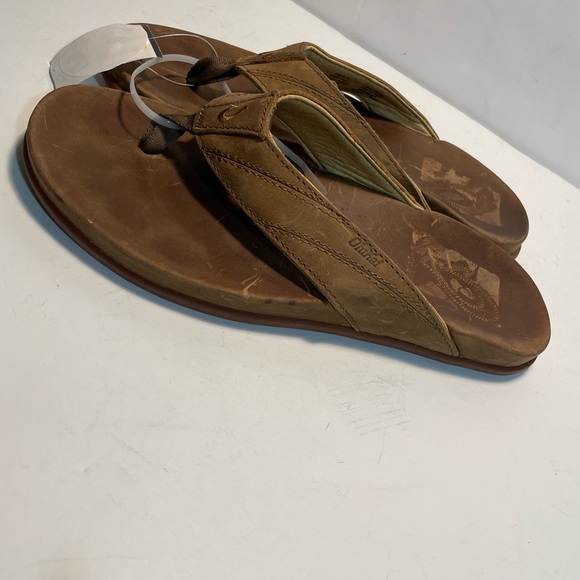 Sold OluKai Men’s Pikoi Leather Flip Flops Sandals Ray Brown Size 8 US $100 NEW - Picture 7 of 13